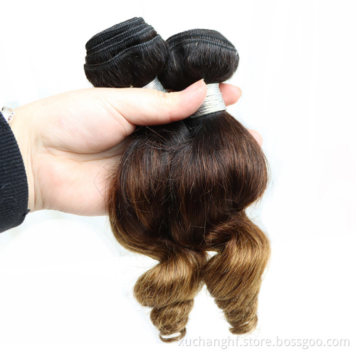 Factory wholesale dyed ombre color human hair bundles, brazilian colored human hair extensions in stock